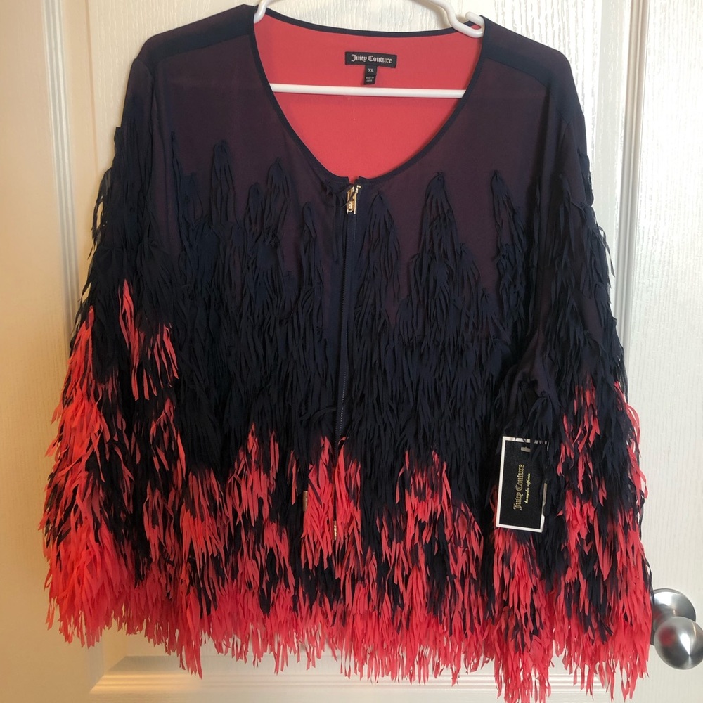 Juicy Couture Color Block Chiffon Fringe Jacket